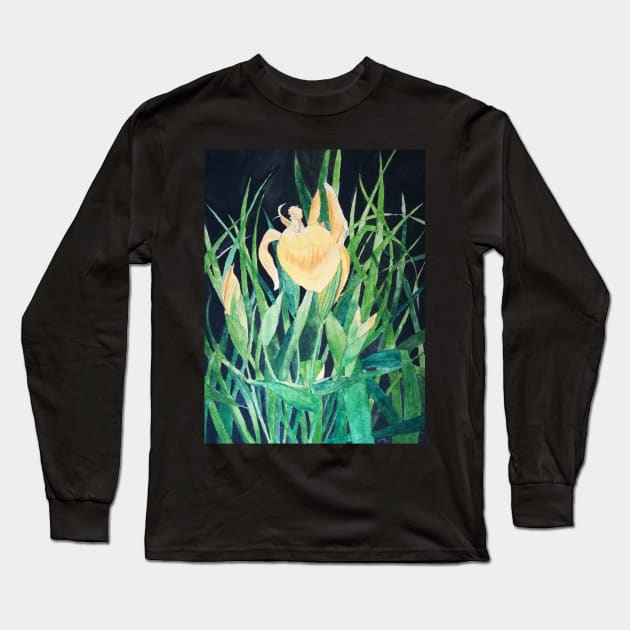 Yellow irises watercolour painting Long Sleeve T-Shirt by esvb